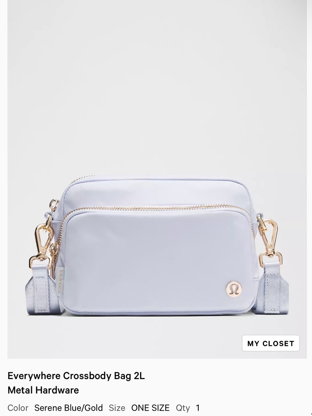 NWT lululemon Everywhere Crossbody Bag 2L- Serene Blue/Gold HW